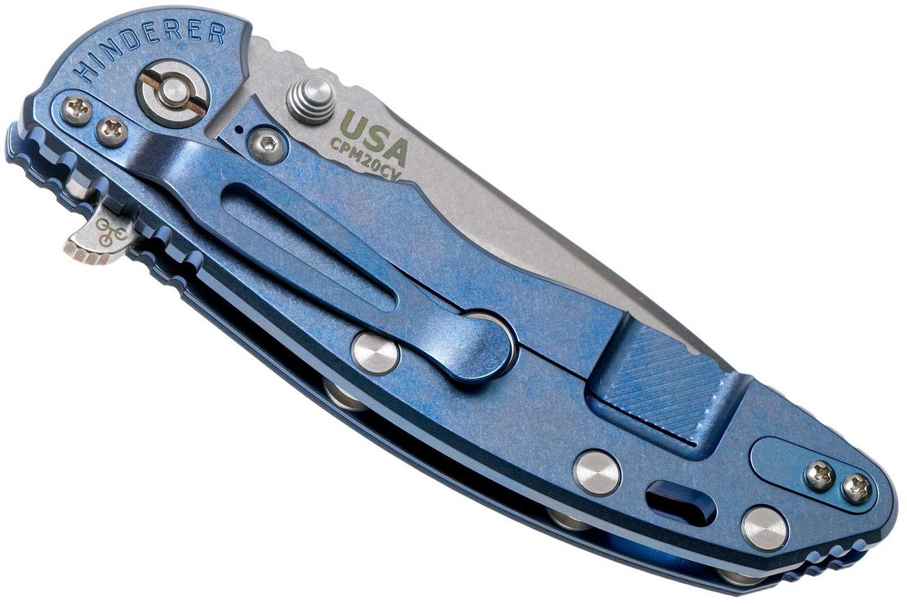 Rick Hinderer XM18 3.5” Recurve, CPM 20CV, Stonewash, Blue Black G10, zakmes