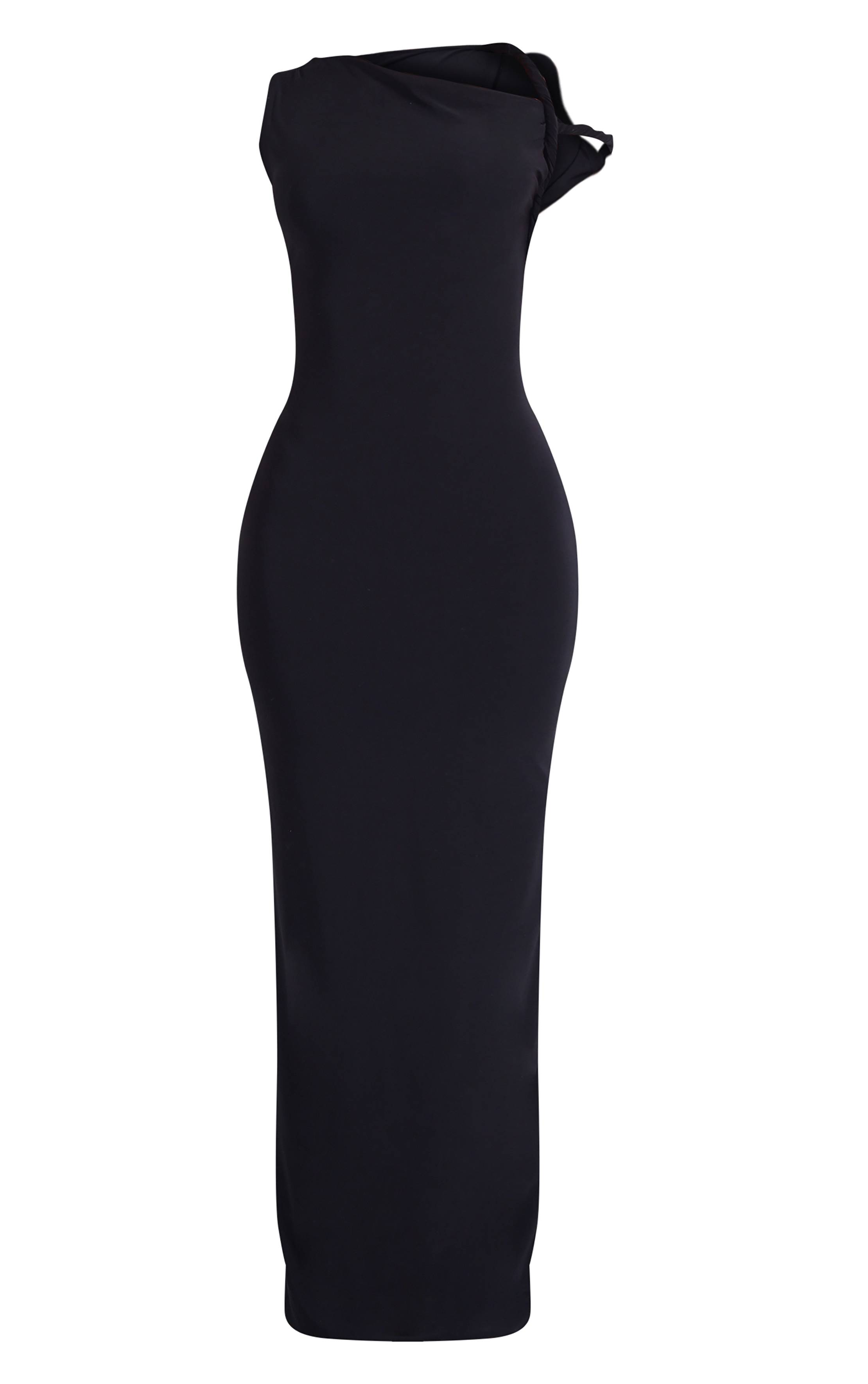 Noir Robe Maxi Moulante Petite Avec Détail Torsadé Aux Épaules