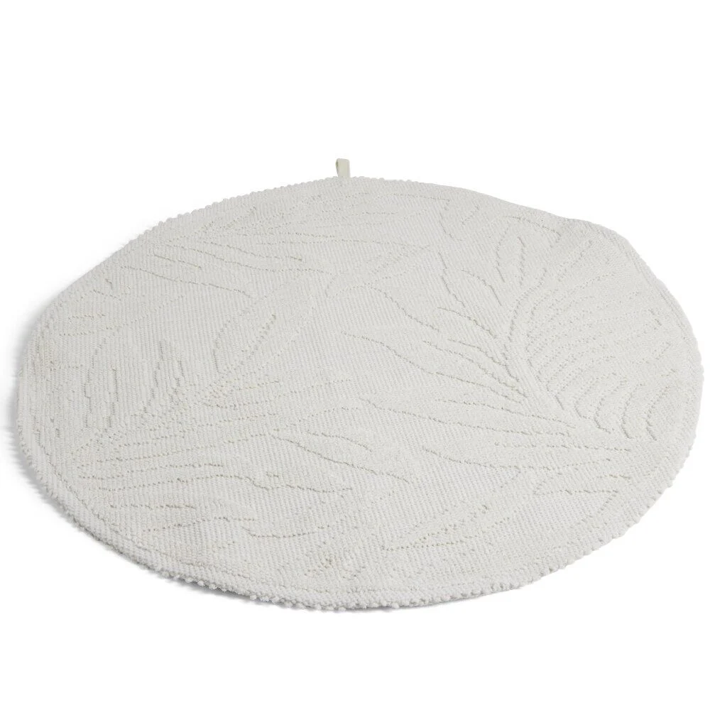 Tapis de bain motif feuilles rond Ø70cm coton beige