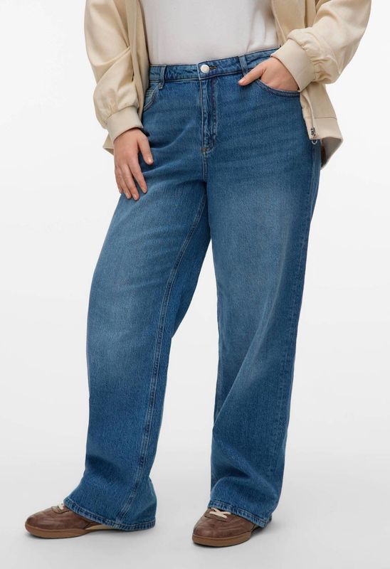 Jeans met Wijde Pijpen - Blauw - Katoen - Hoge Taille