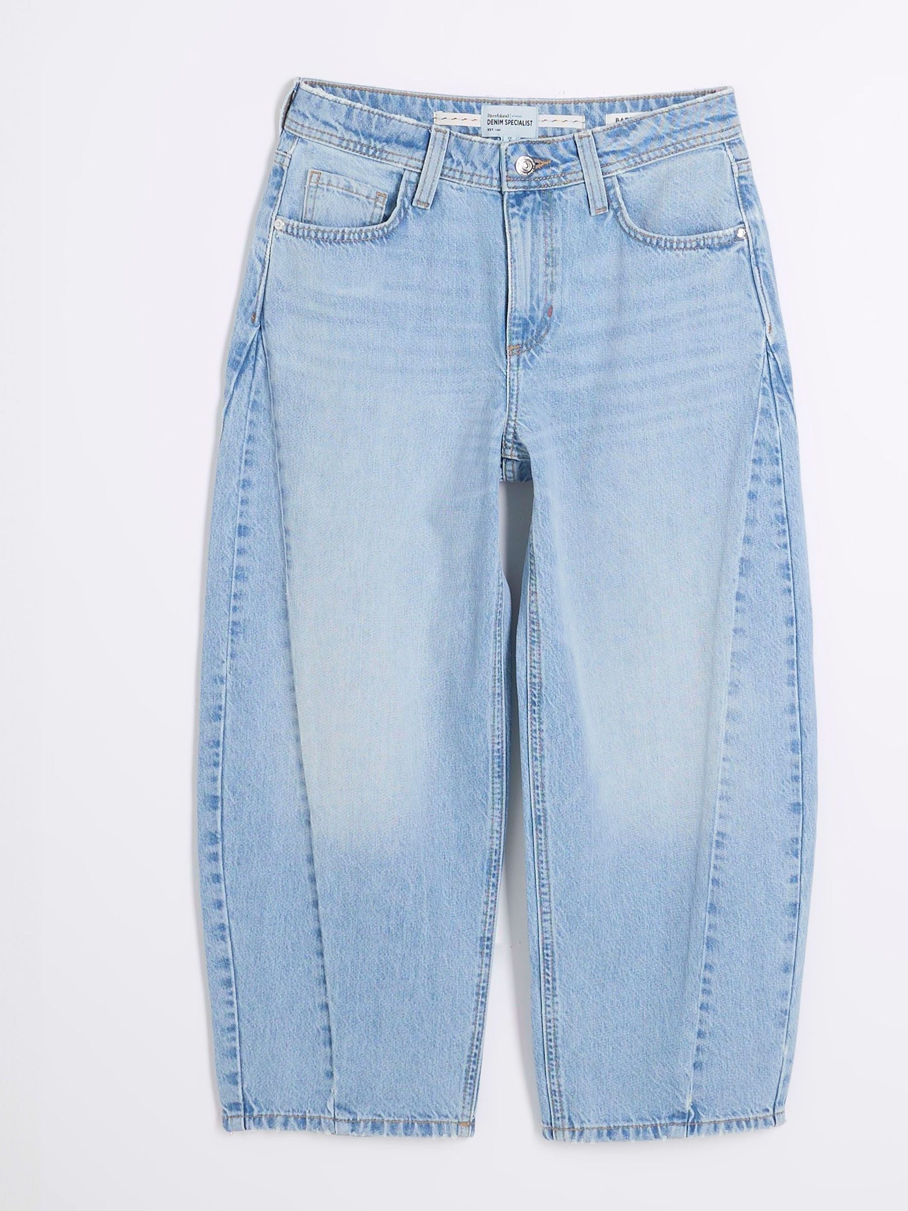 Blauw - River Island Seamed Barrel Jeans