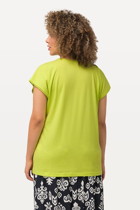T-Shirt, Zierborten, Oversized, V-Ausschnitt, Halbarm