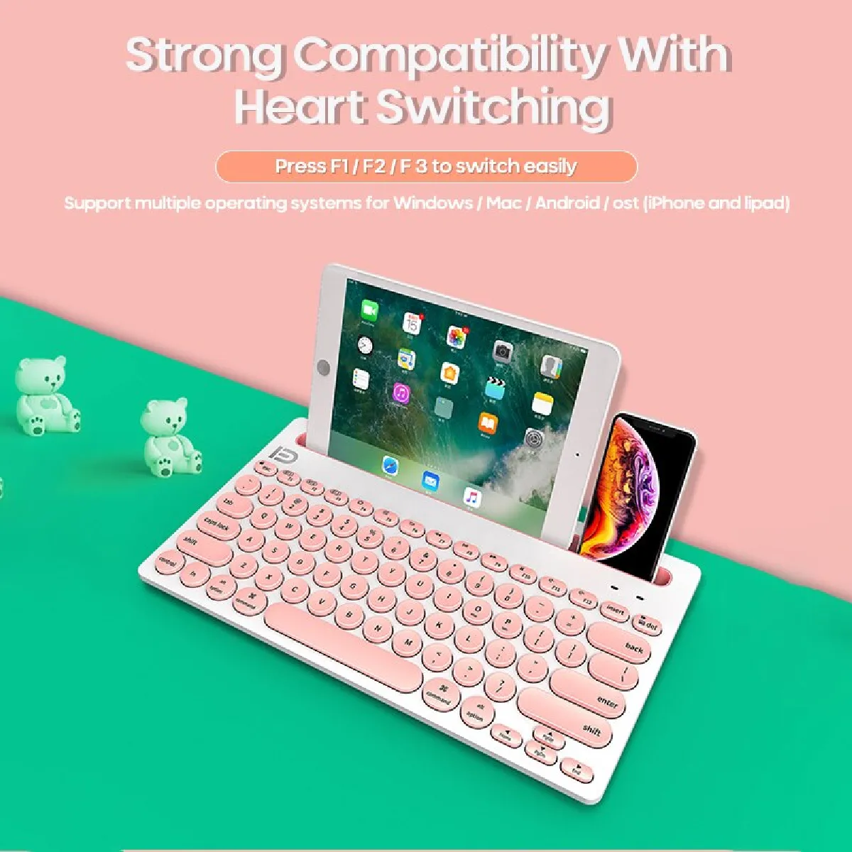 Universal Clavier Bluetooth portable pour iOS/Android - Rose