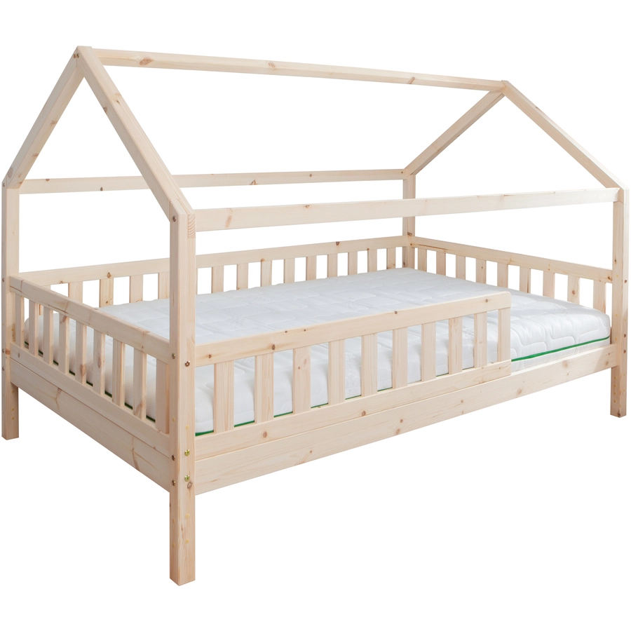 TICAA Kinderbett Hausbett Kay 140x200 Kiefer natur Natur