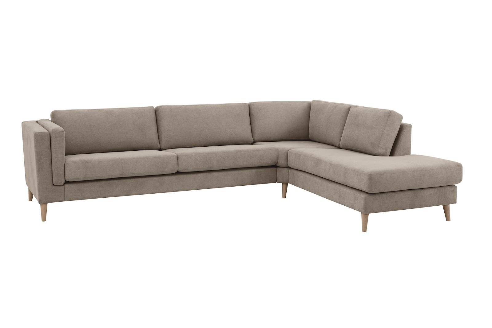 Edda hjørnesofa 3 seter med åpen ende høyre. Tekstil Brooklyn 9 Cappuccino ben 8, armlen G.
