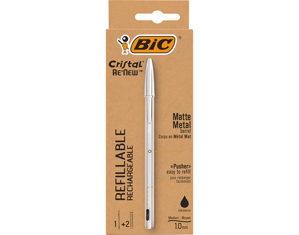 ESFEROGRÁFICA CRISTAL BIC RE'NEW PRETO 1 UNIDADE   2 RECARGAS