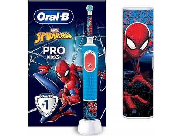 Oral-B Vitality Pro Kids Spiderman, Barn, Roterende vibrerende Tannbørste, Daglig stell, Sensitiv / Myk, Super sensitive, Blå, Rød, 7800 bevegelser p