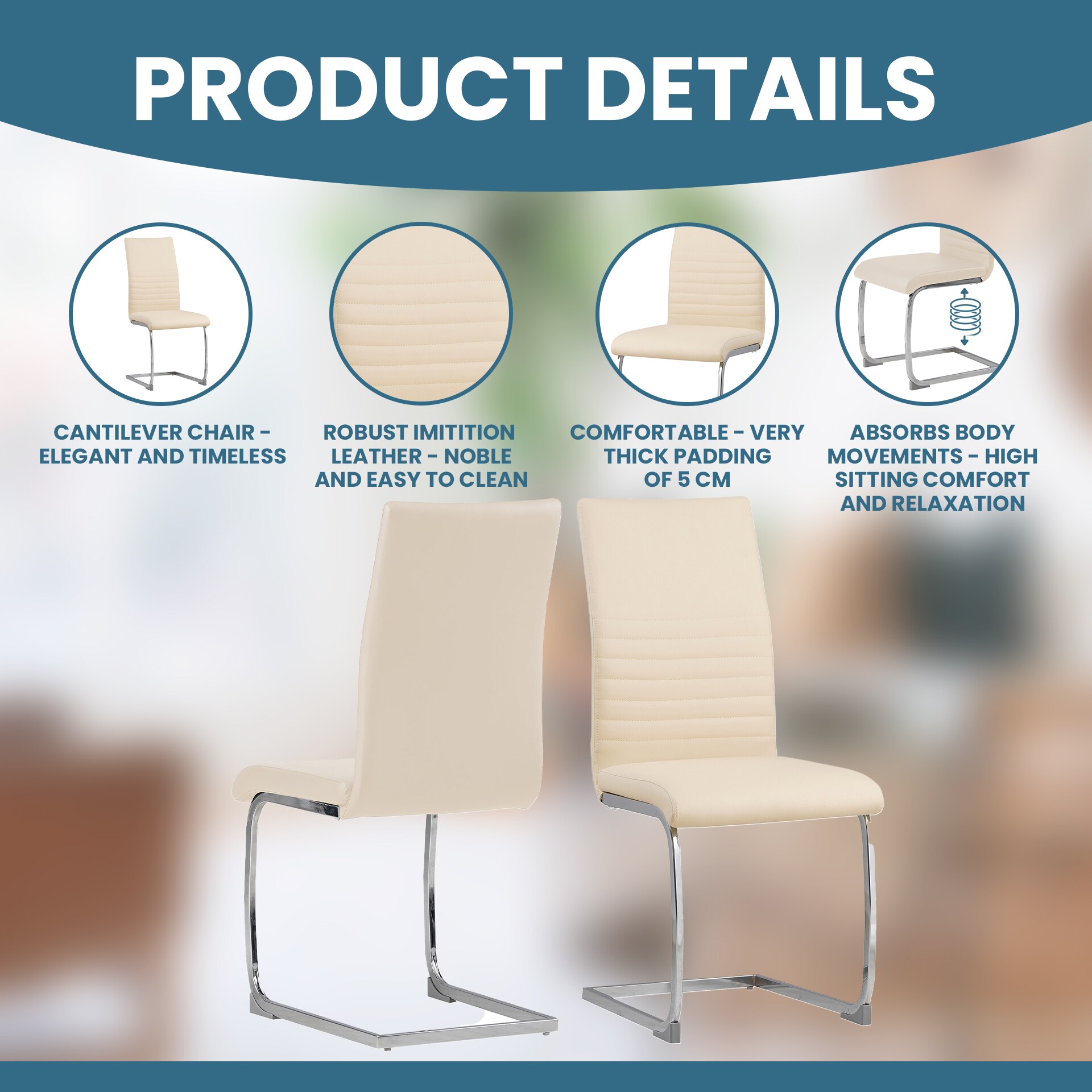 Albatros Freischwinger Stühle 4er Set MURANO, Beige - Esszimmerstuhl Schwingstuhl mit modernem Design, Kunstleder-Bezug, dicke Polsterung, Küchenstuhl, Polsterstuhl, Stuhl Esszimmer Esstisch
