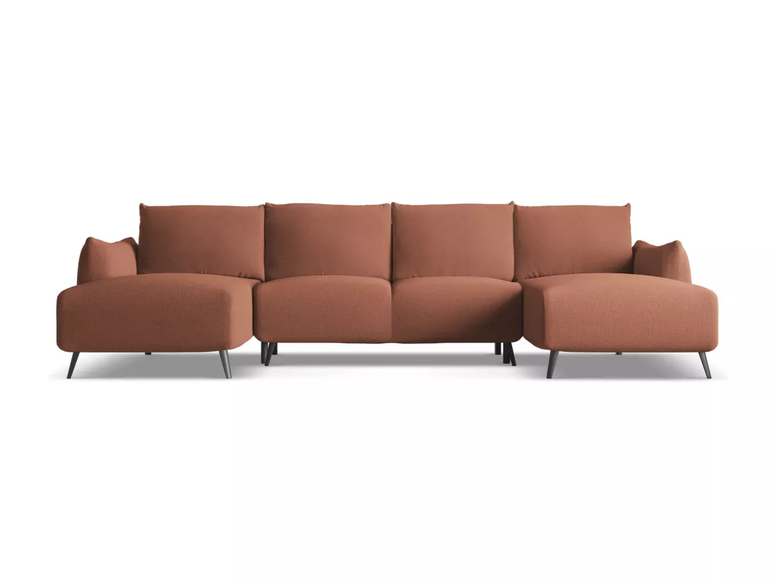Canapé d'angle panoramique convertible en tissu chenille - rose sourd - MALIE