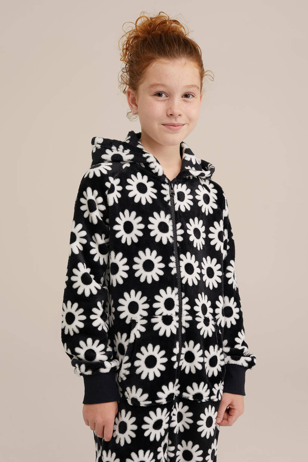 WE Fashion fleece onesie zwart/wit