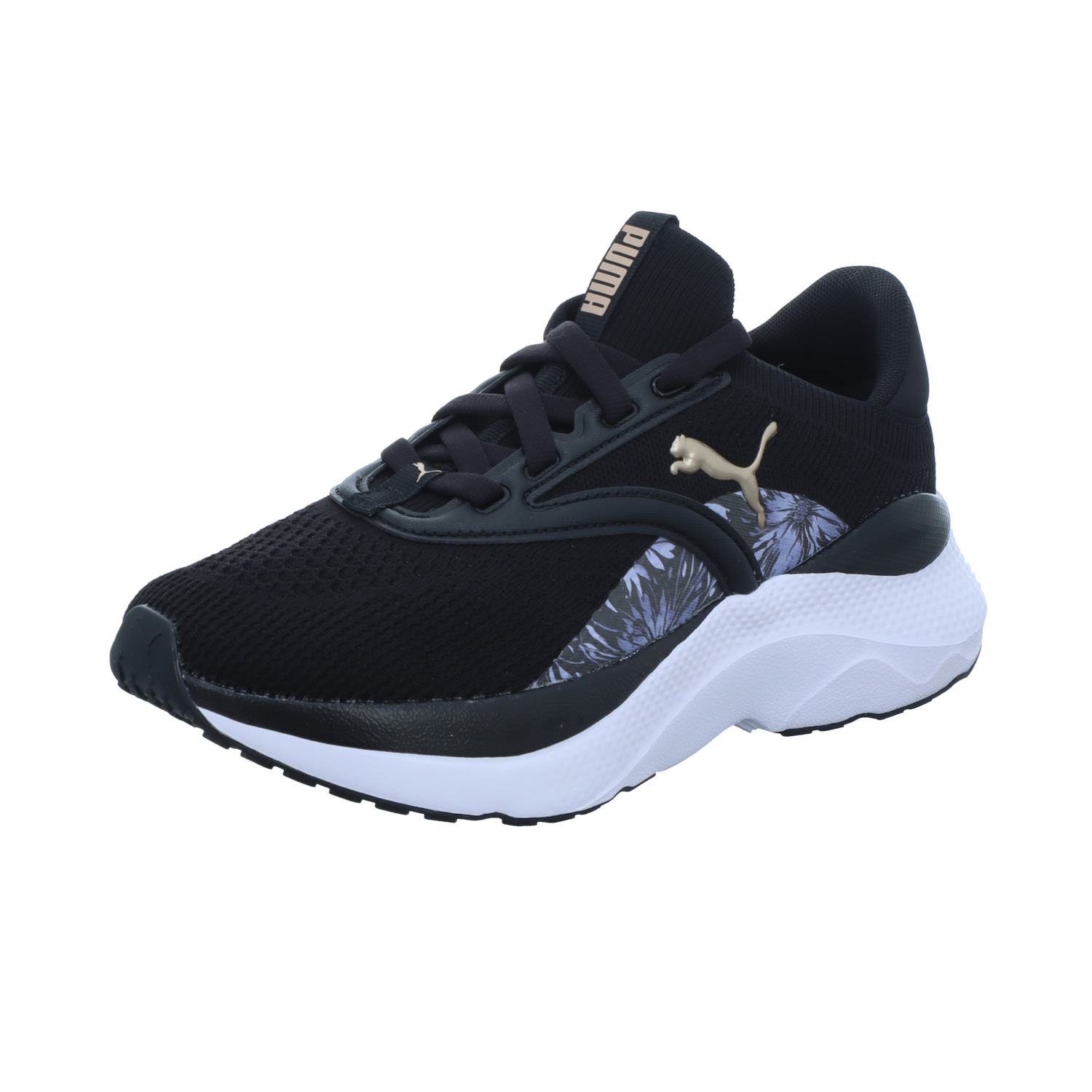 Puma Damen-Sneaker SOFTRIDE MAYVE BLOOM Blüten-Muster Schwarz-Gold-Mehrfarbig