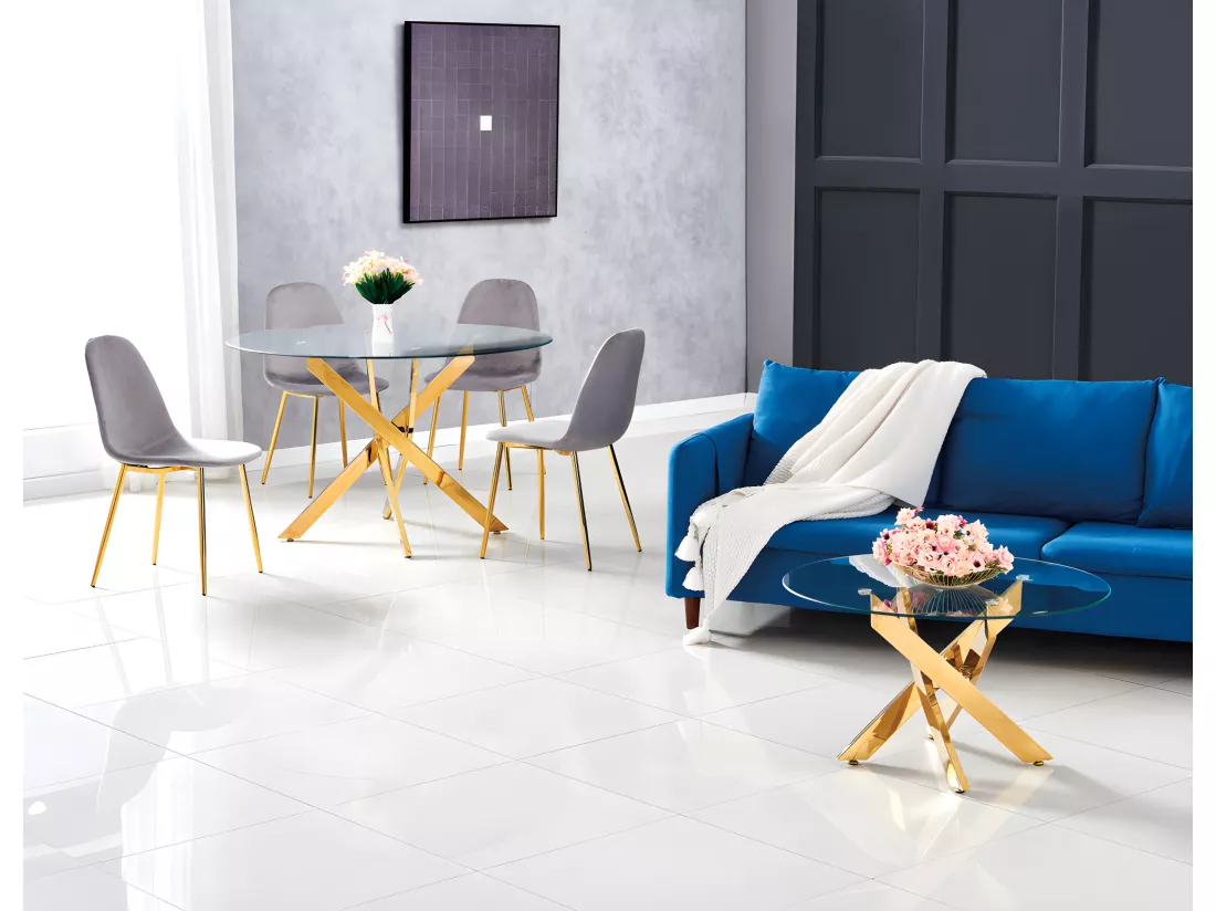Table repas jessica gold transparent 120x90 cm