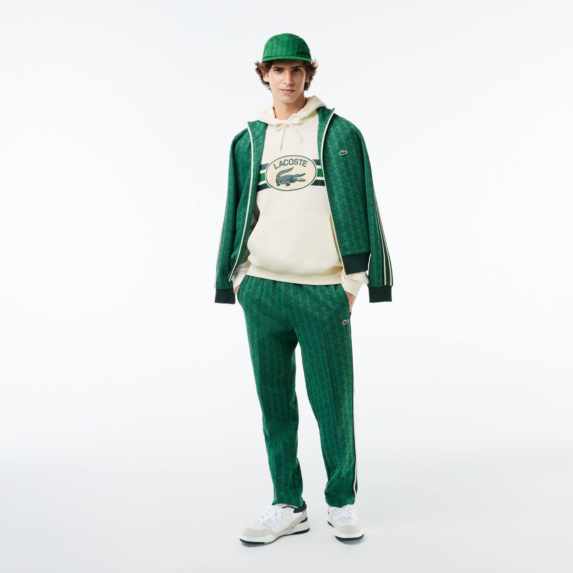 Sweatshirt à capuche loose fit imprimé monogramme Sweatshirts - Blanc - Lacoste - Homme