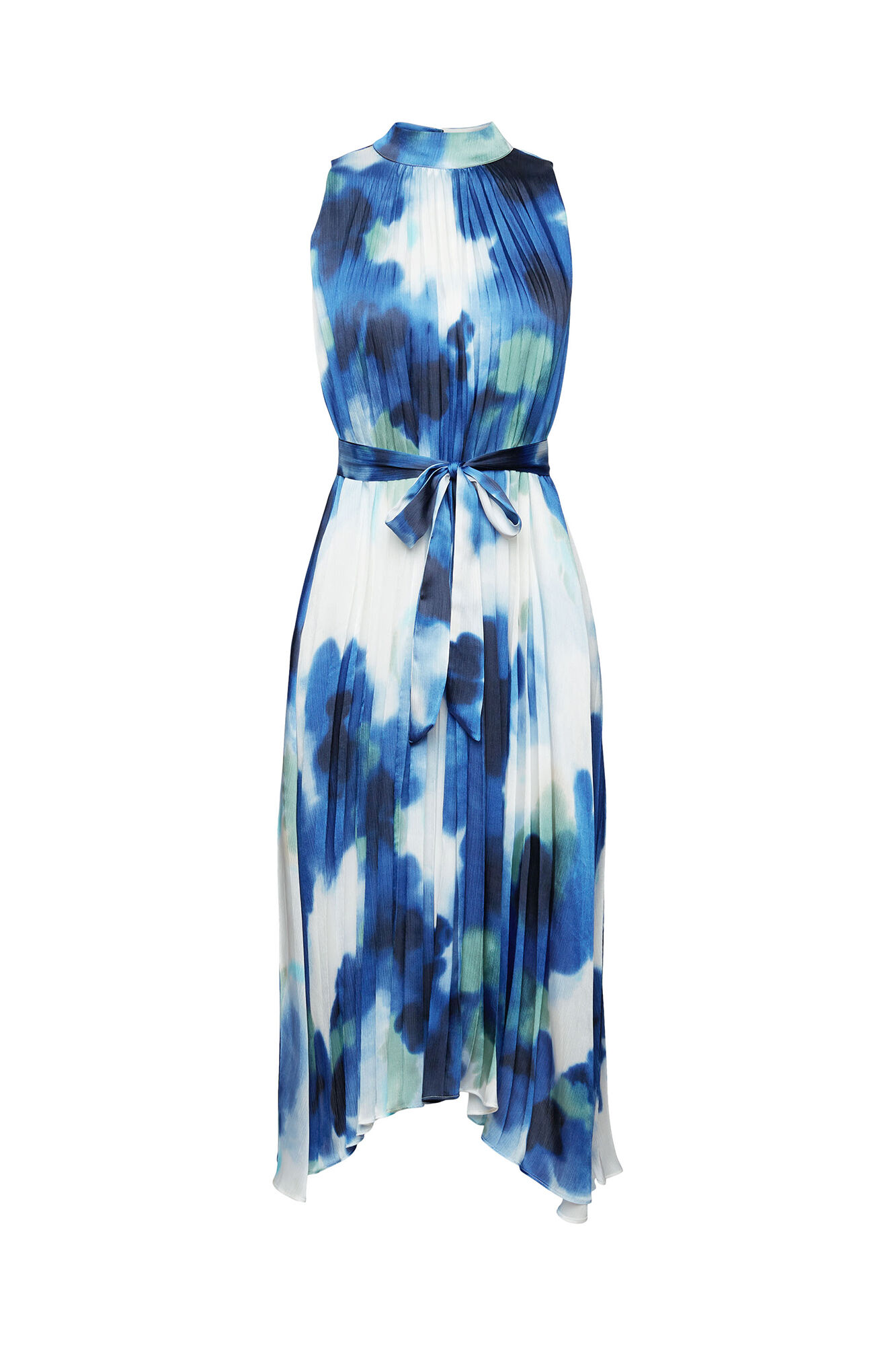 Vestido midi plissado com estampa floral - Estampa branca