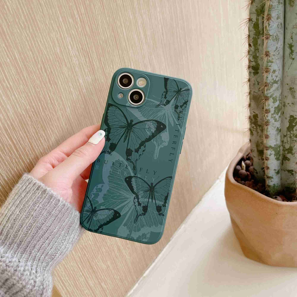 iPhone 13 Gummi Case Hülle Kameraschutz Schmetterlinge Imprint - Blaugrau
