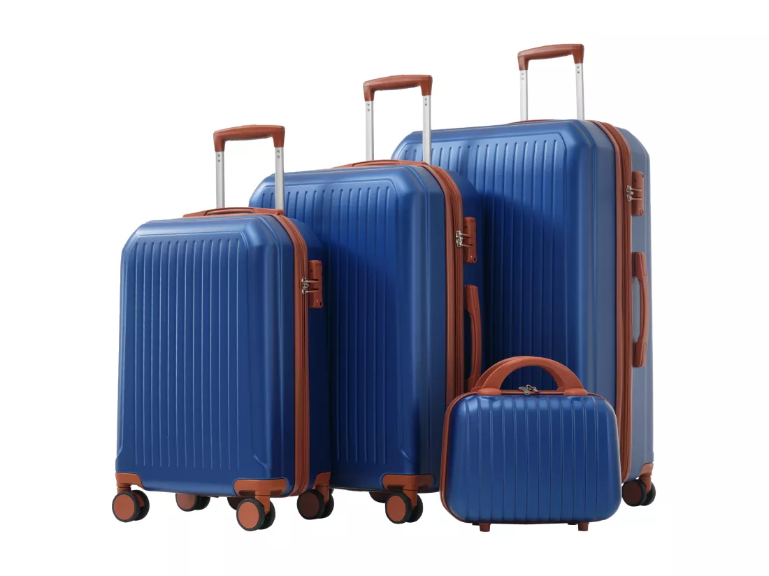 Bagage à main de 4 pièces 14&20&24&28 pouces– bagage à coque rigide - Avec poignées télescopiques en métal - bleu