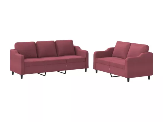 Ensemble de canapés 2 pièces avec coussins Rouge bordeaux Tissu