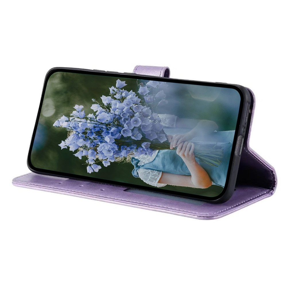 Samsung Galaxy A55 Leder Tasche Wallet - Mandala Flowers Imprint - Lila