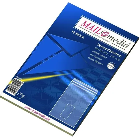 MAILmedia Versandtaschen mit Fenster Natron braun, C5, 10 Stück