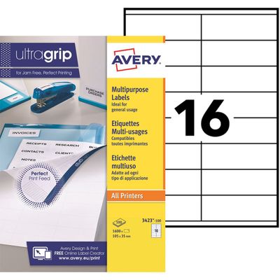 Avery - 1600 Étiquettes multi-usages blanches - 105 x 35 mm - réf 3423-100