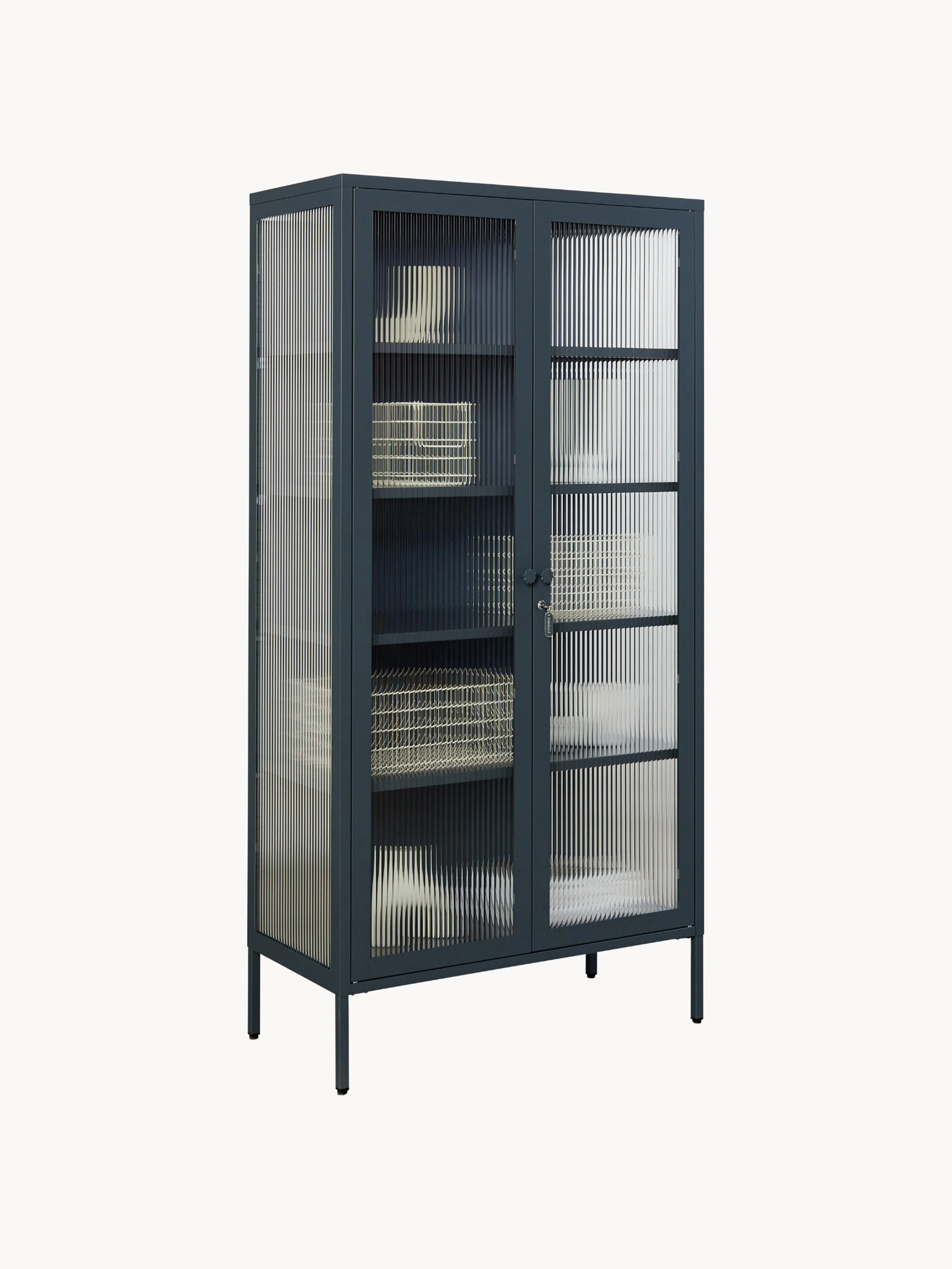 Metalen vitrinekast The Collector met geribbeld glas