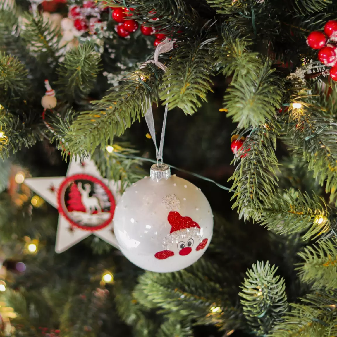 Lot de 6 boules de Noël en verre (D80 mm) Filou Blanc