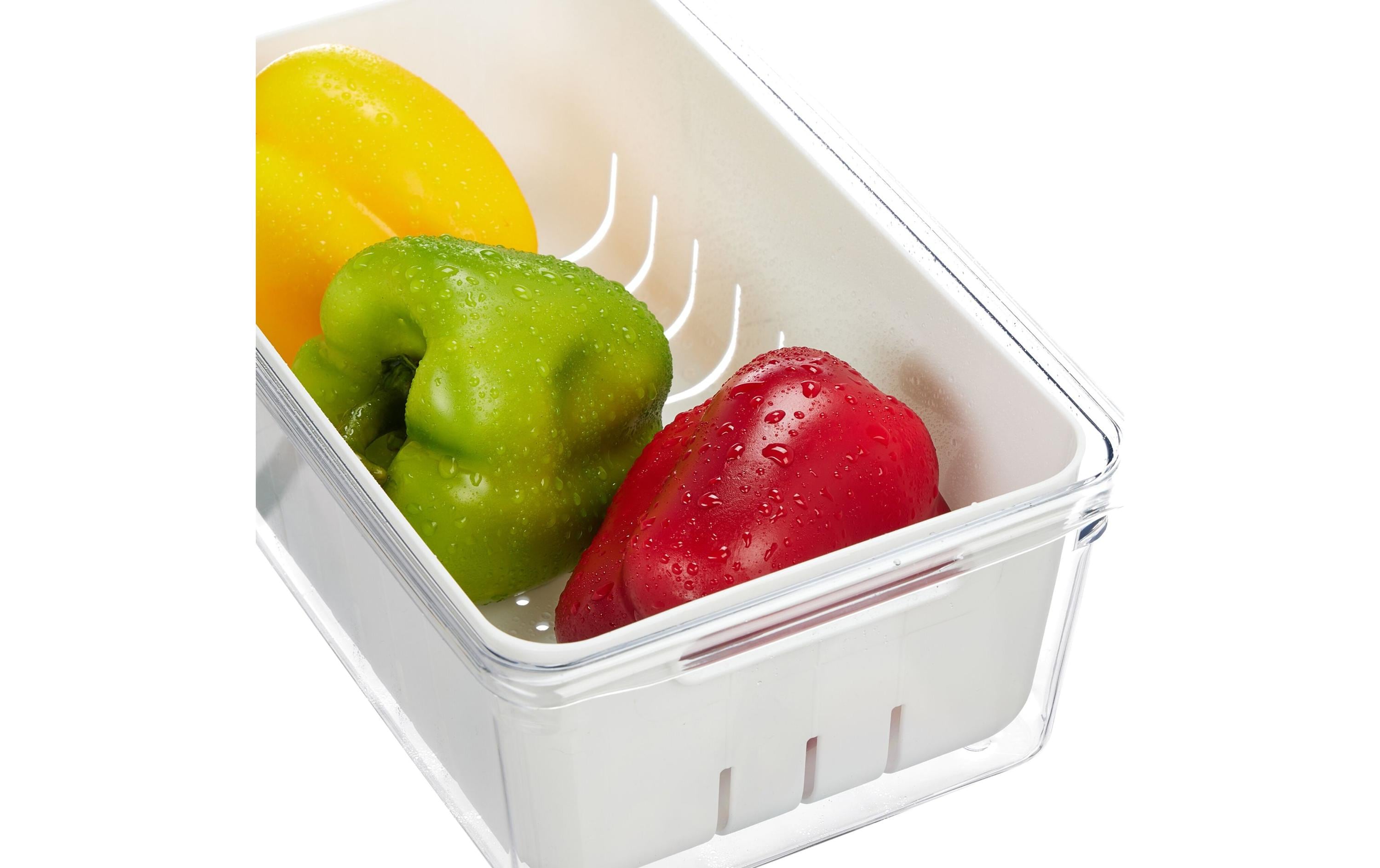 Kühlschrankorganizer 600 g, 2 Stück, Transparent/WeissStapelbare Obstfrischhaltebox im 2er Set