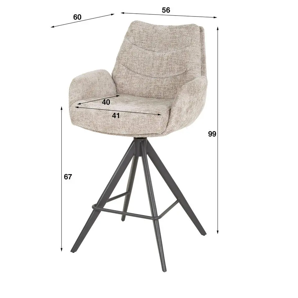 Barstoel Draaibaar - Zandkleur - Metaal - 66x67x90cm - Rich - Set van 2