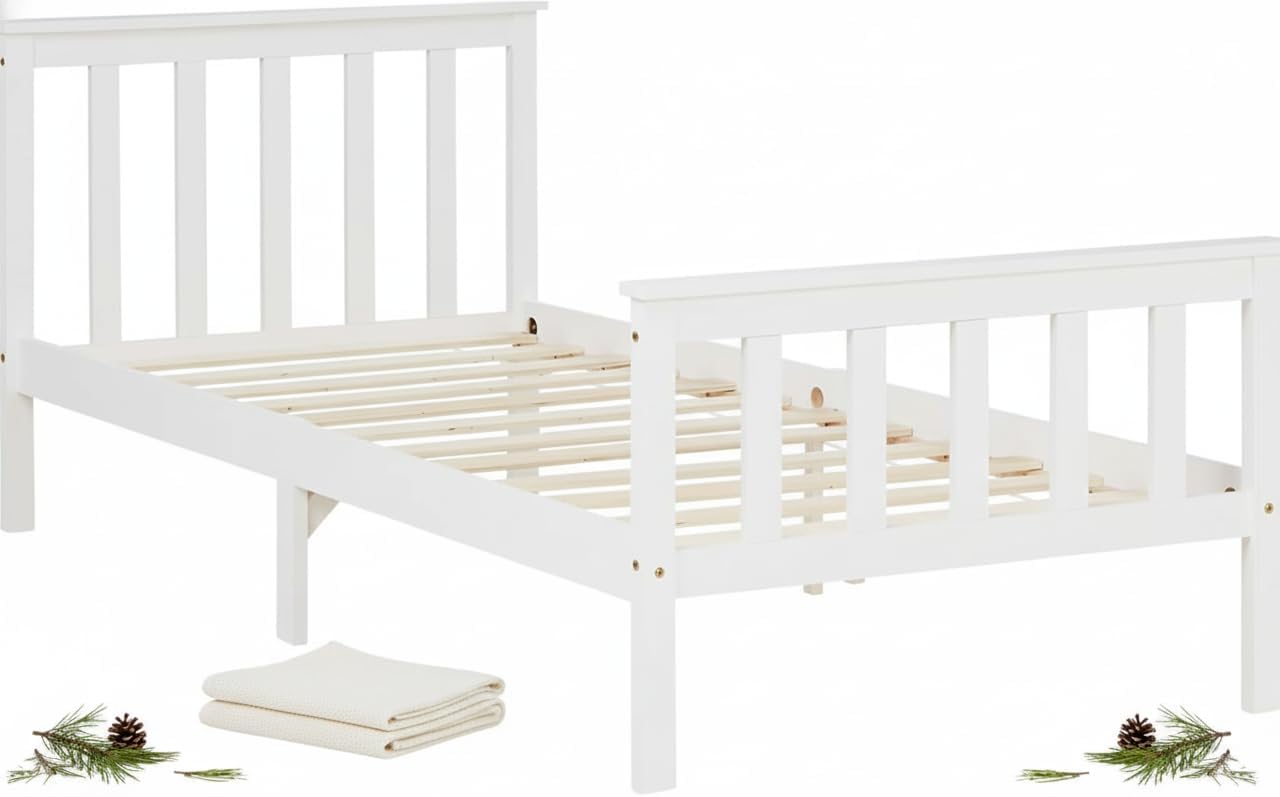 Homestyle4u Kinderbett Holzbett 90x200 mit Lattenrost Weiß Bett Bettgestell Jugendbett Kiefer Holz Massivholz
