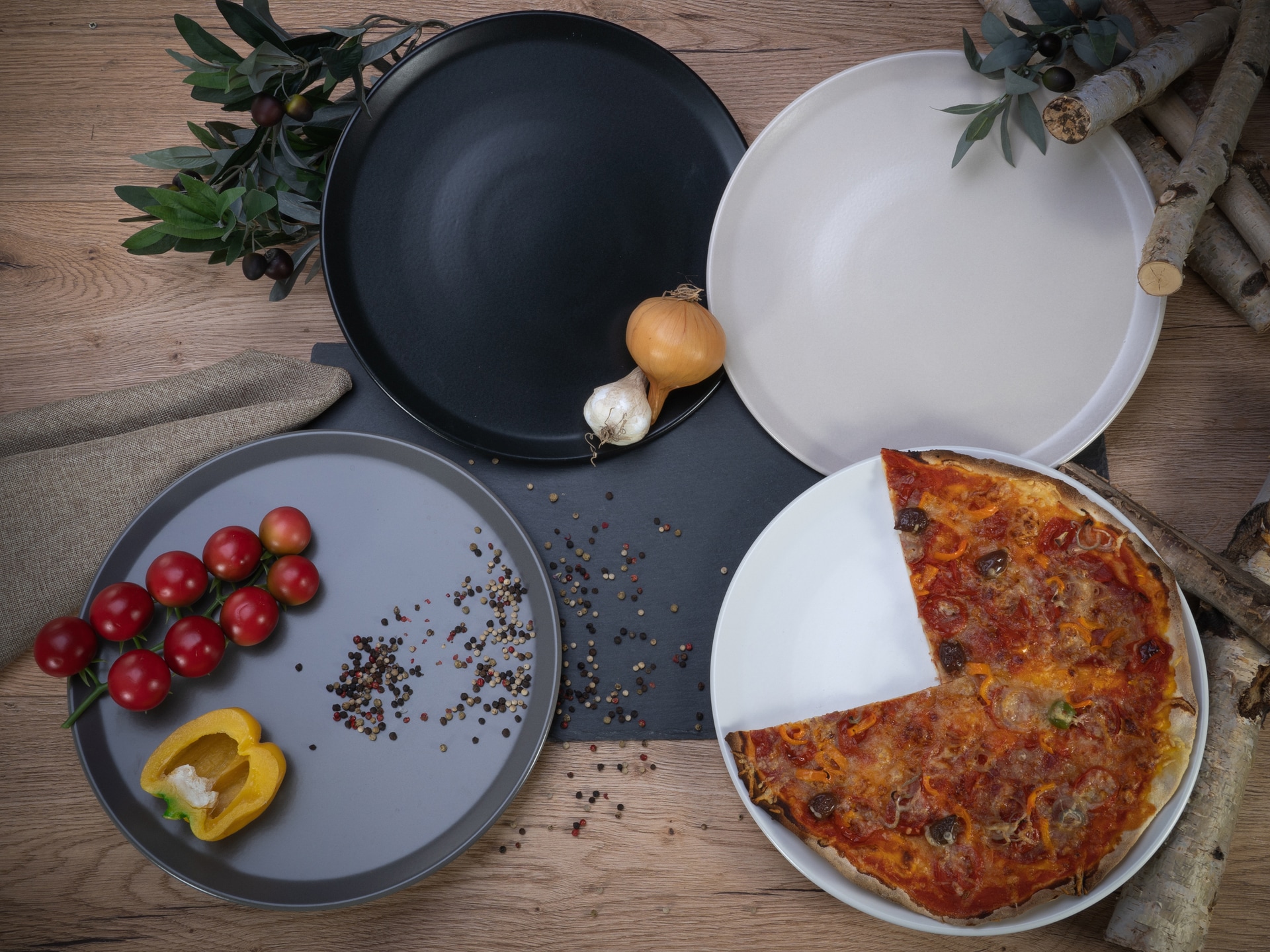 CreaTable Pizzateller XL MANHATTAN 6er Set 33 cm schwarz