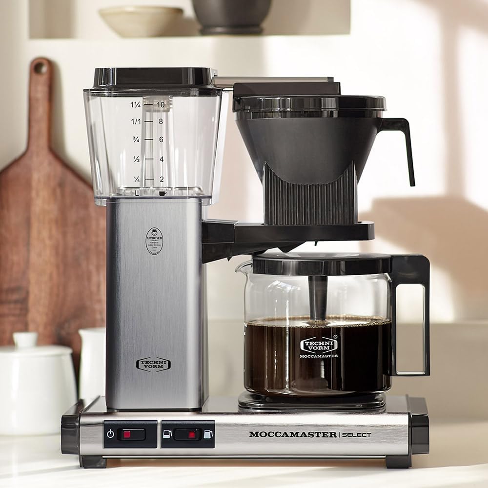 Moccamaster KBG Select, Filter Kaffee Maschische, Kaffeekanne Glas, Farbe Gebürstet, 1.25 Liter, Brushed