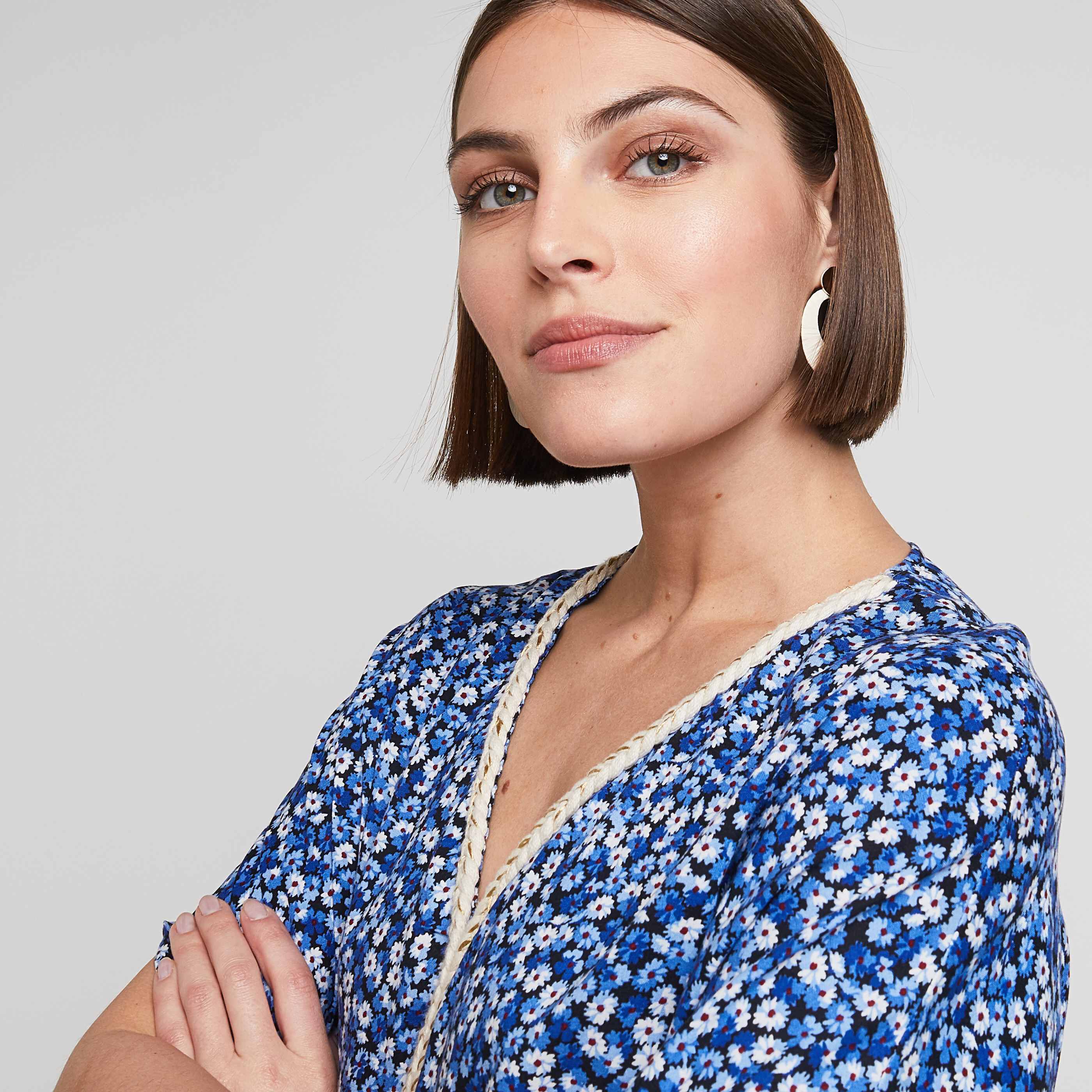 Robe longue imprimée femme - MARINE