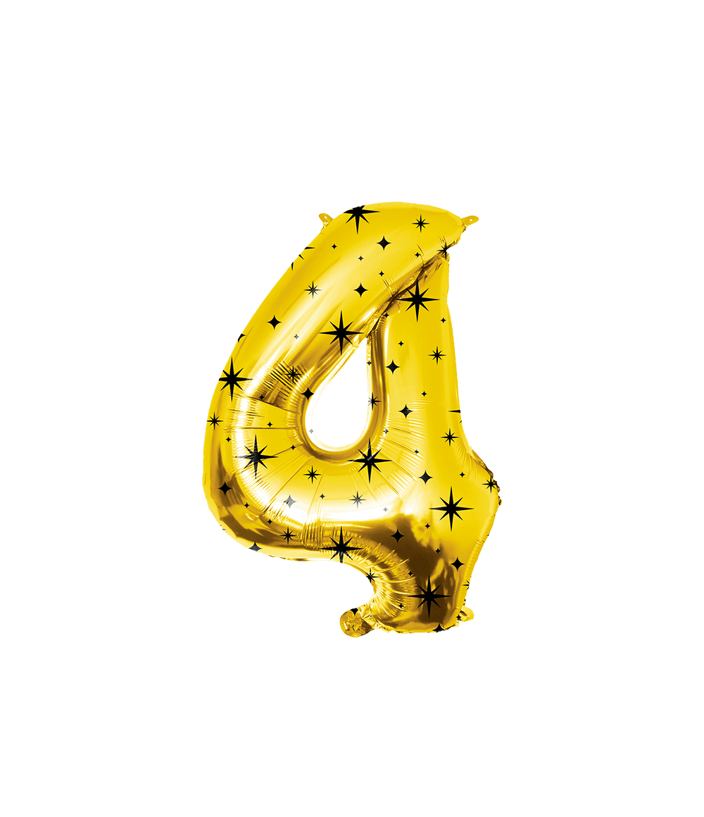 4 Jaar Cijfer Ballon Goud Zwart Sterren 86cm