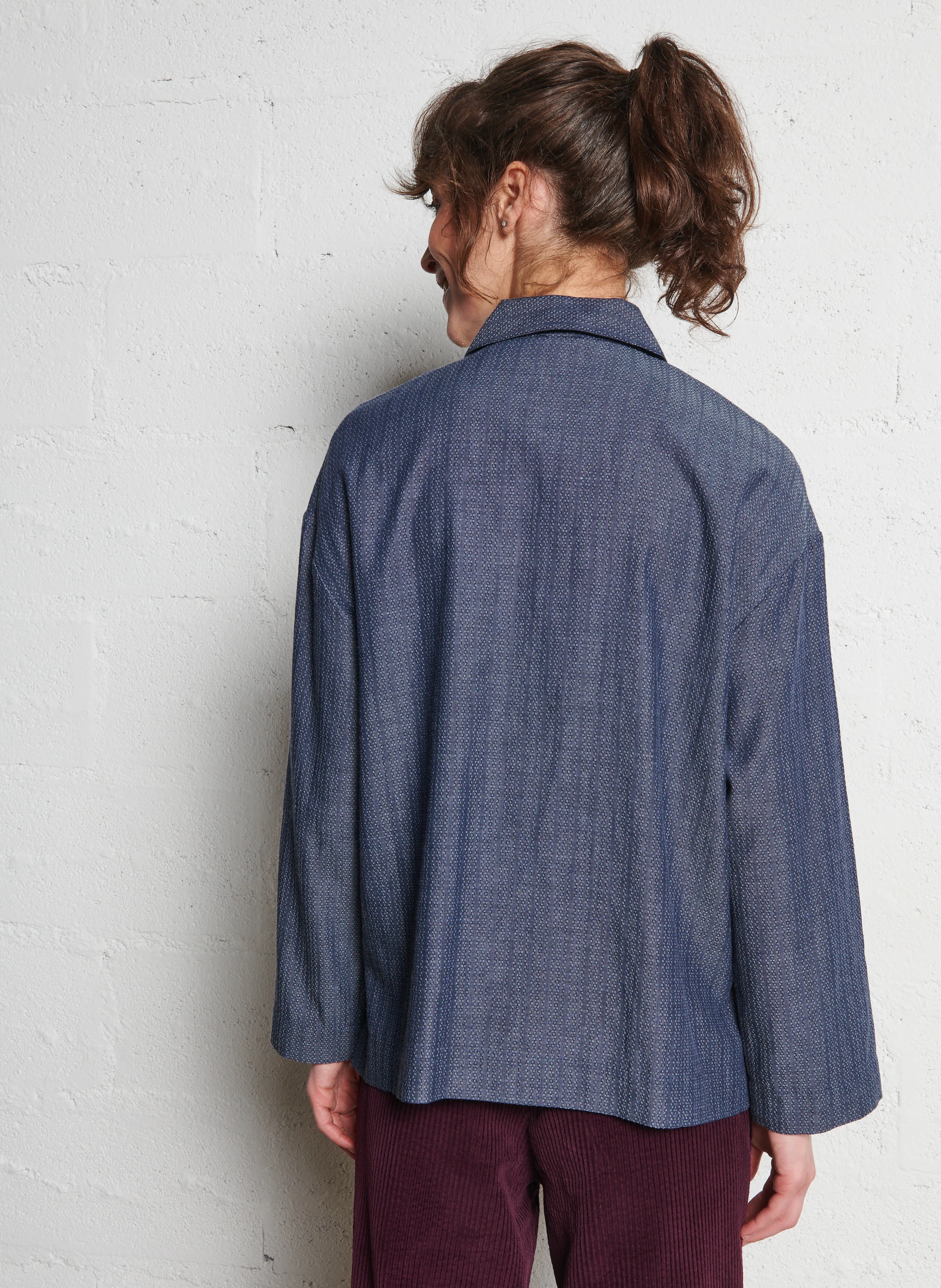 MARILOU - Chemise ample jacquard en coton | Bleu