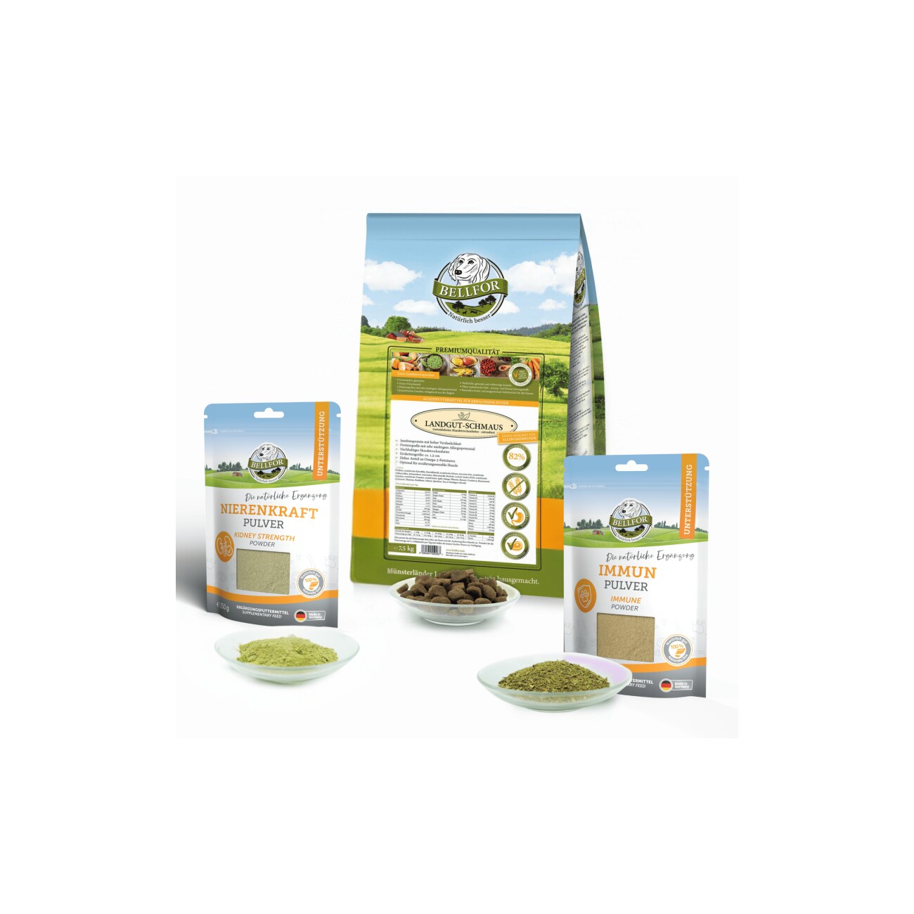 Bellfor Sparset Nr. 7 - Landgut-Schmaus 7,5kg + Nierenkraft Pulver 250g + Immun Pulver 250g