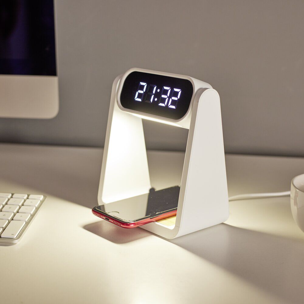 Lampe LED 3en1 horloge numérique et chargeur à induction