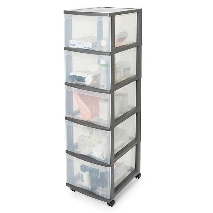 Tour en plastique 5 tiroirs Kontor gris H. 105,5 cm x L. 30 cm x P. 38 cm