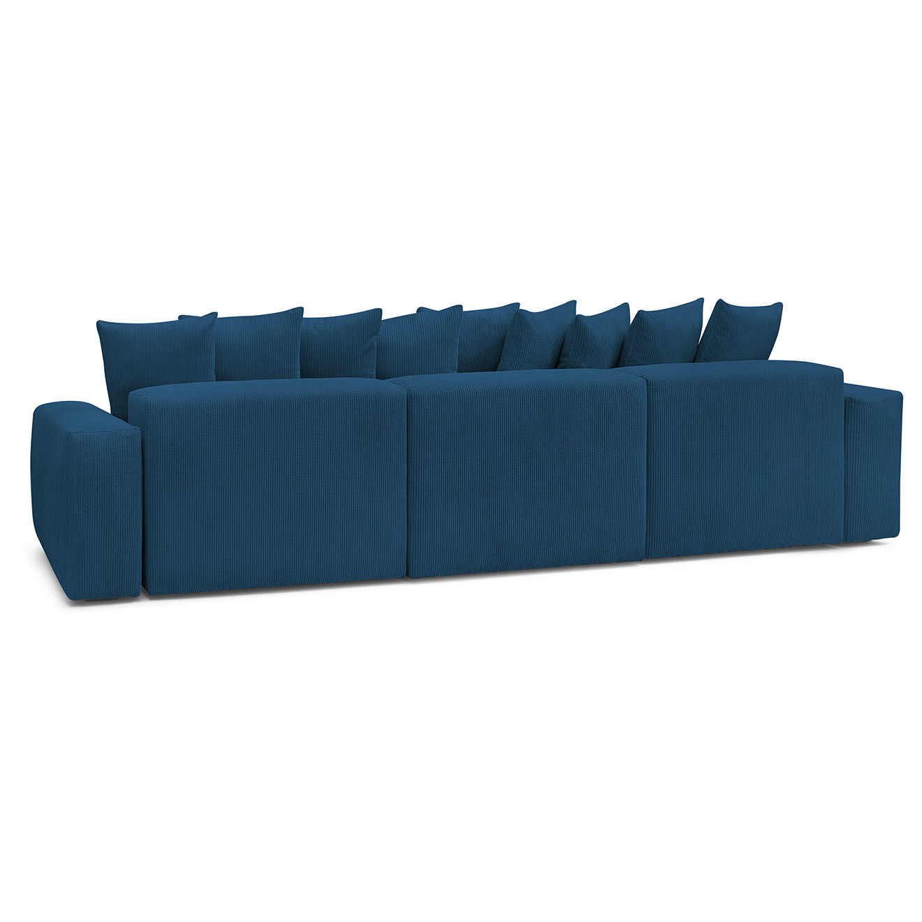 Bobochic Canapé panoramique fixe ultra moelleux voltaire velours côtelé bleu foncé - 420x174x75 cm