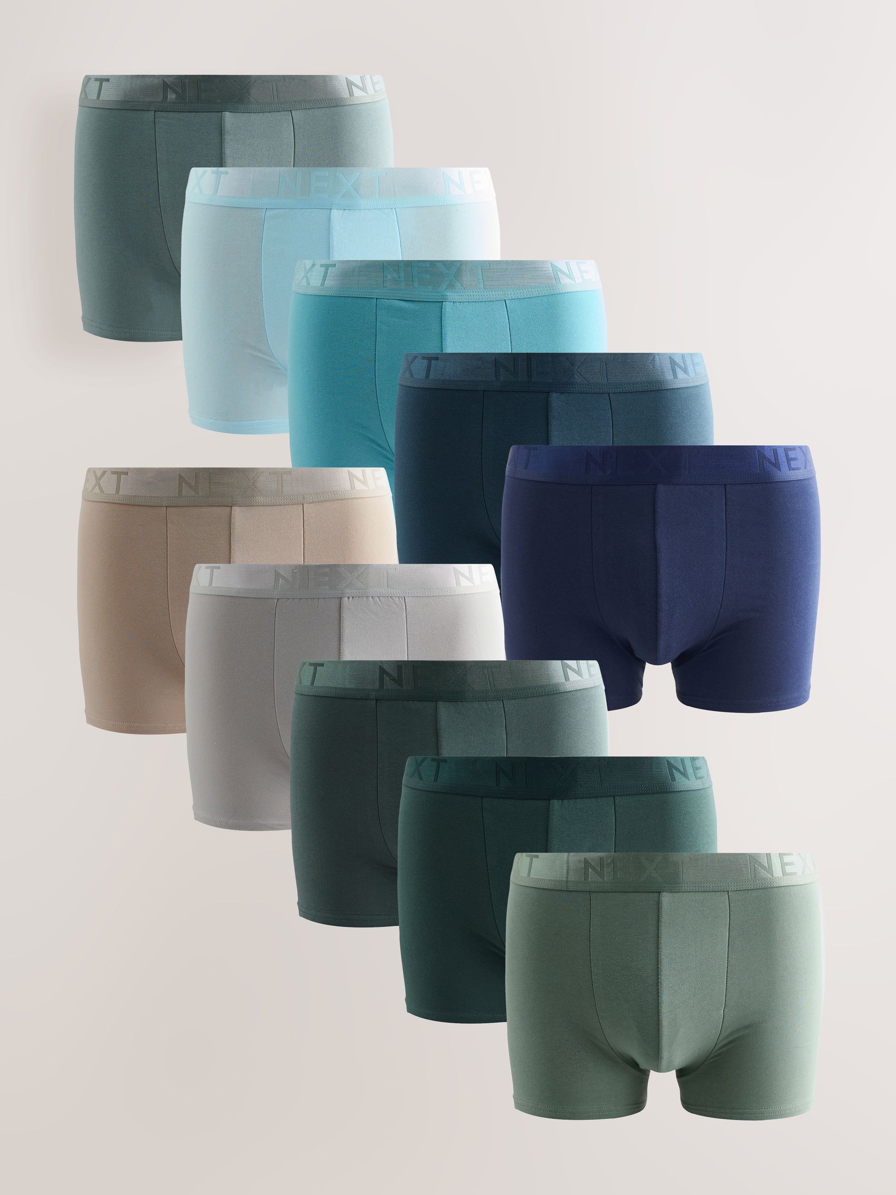 Blauw/groen/grijs - Katoenrijke trunk boxershorts verpakking van 10