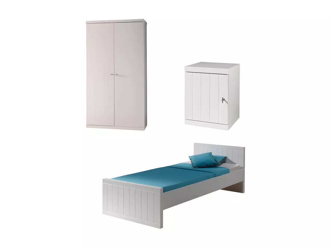 Pack - Lit Enfant, Sommier, Chevet & Armoire 