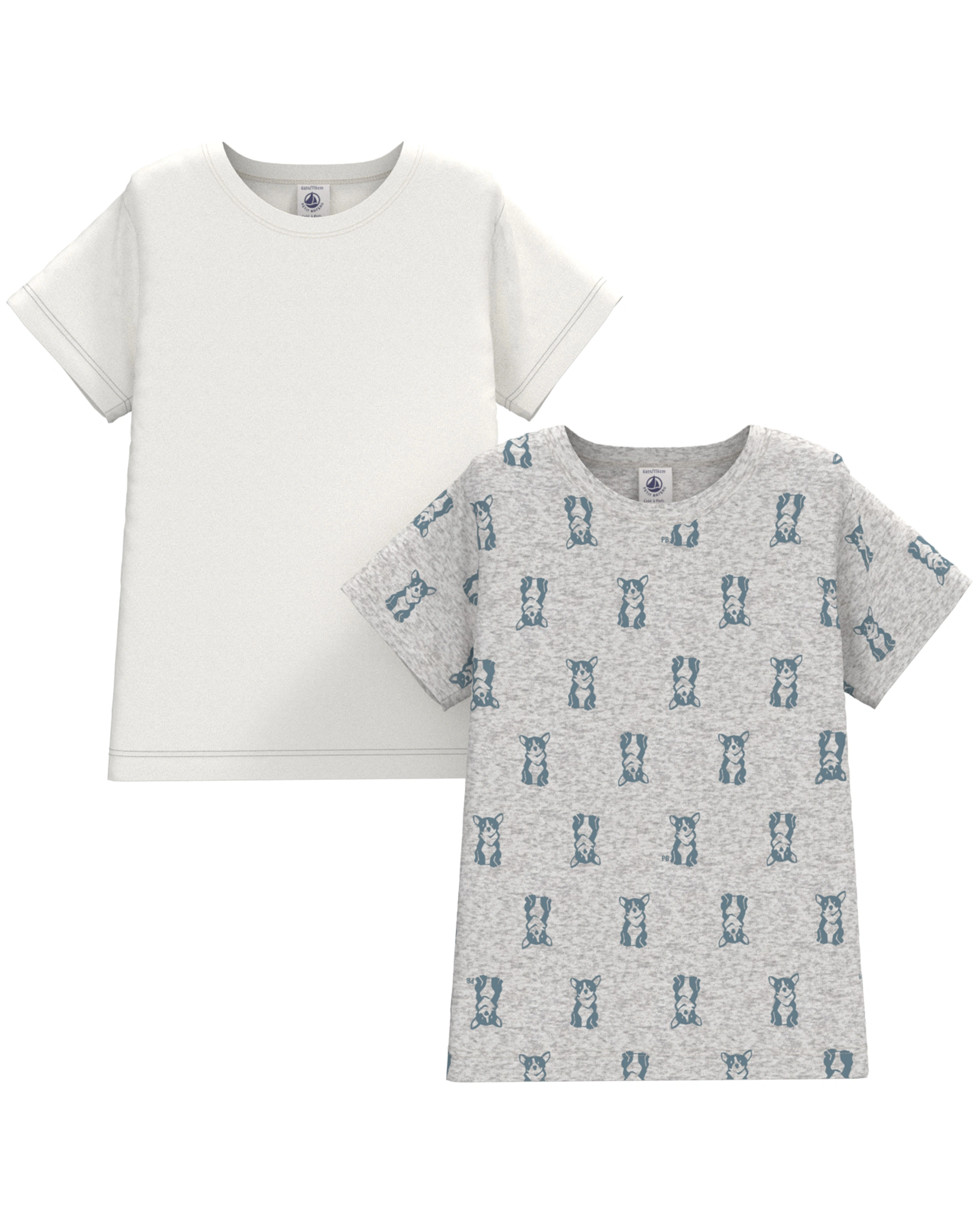 T-Shirt CHIEN 2er-Set in grau/weiß