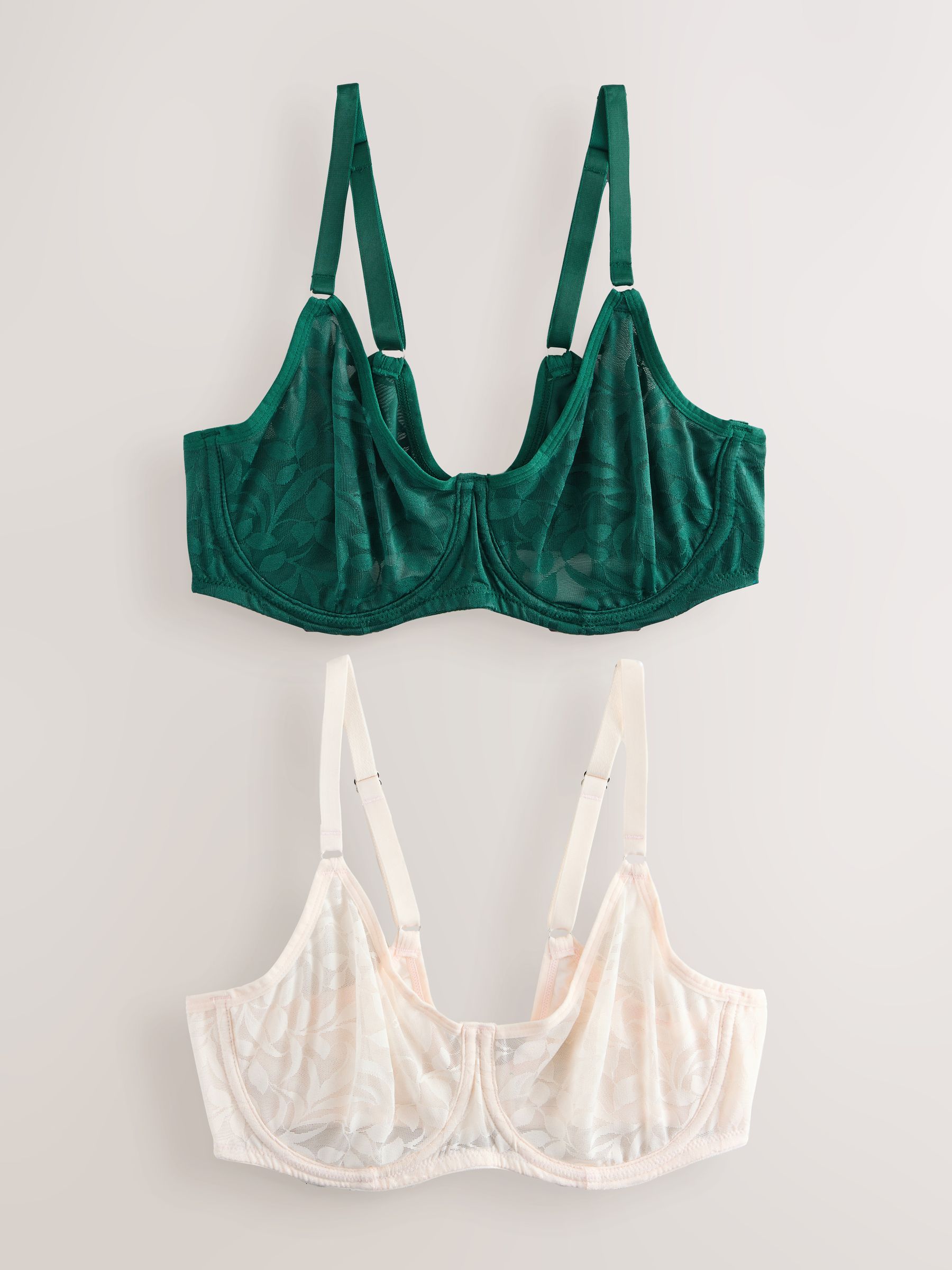 Groen/ecru - DD-G Lace Non Pad Full Cup Bras 2 Pack