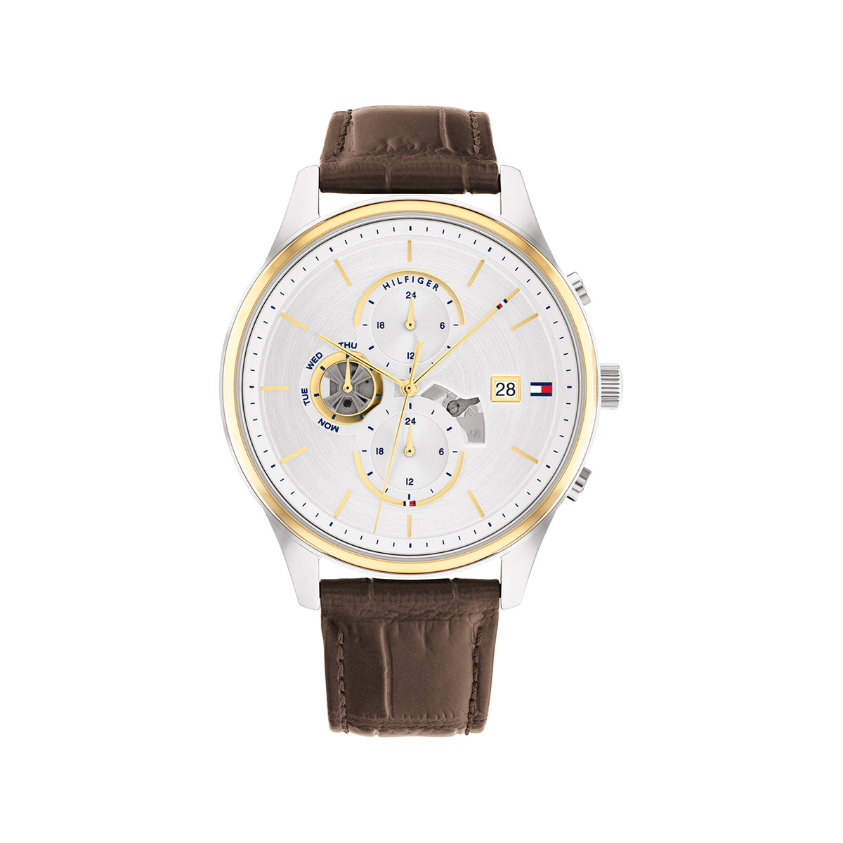 Montre TOMMY HILFIGER Weston homme acier doré jaune bracelet cuir marron