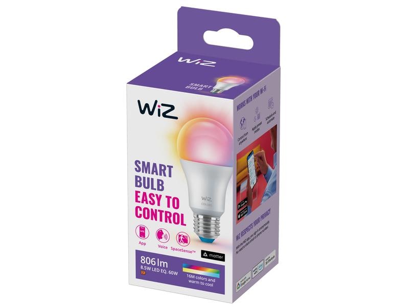 WiZ Leuchtmittel 8W (60W) E27 A60 RGB FR Einzelpack Smartes Leuchtmittel, steuerbar über Bluetooth, Matter, WLAN