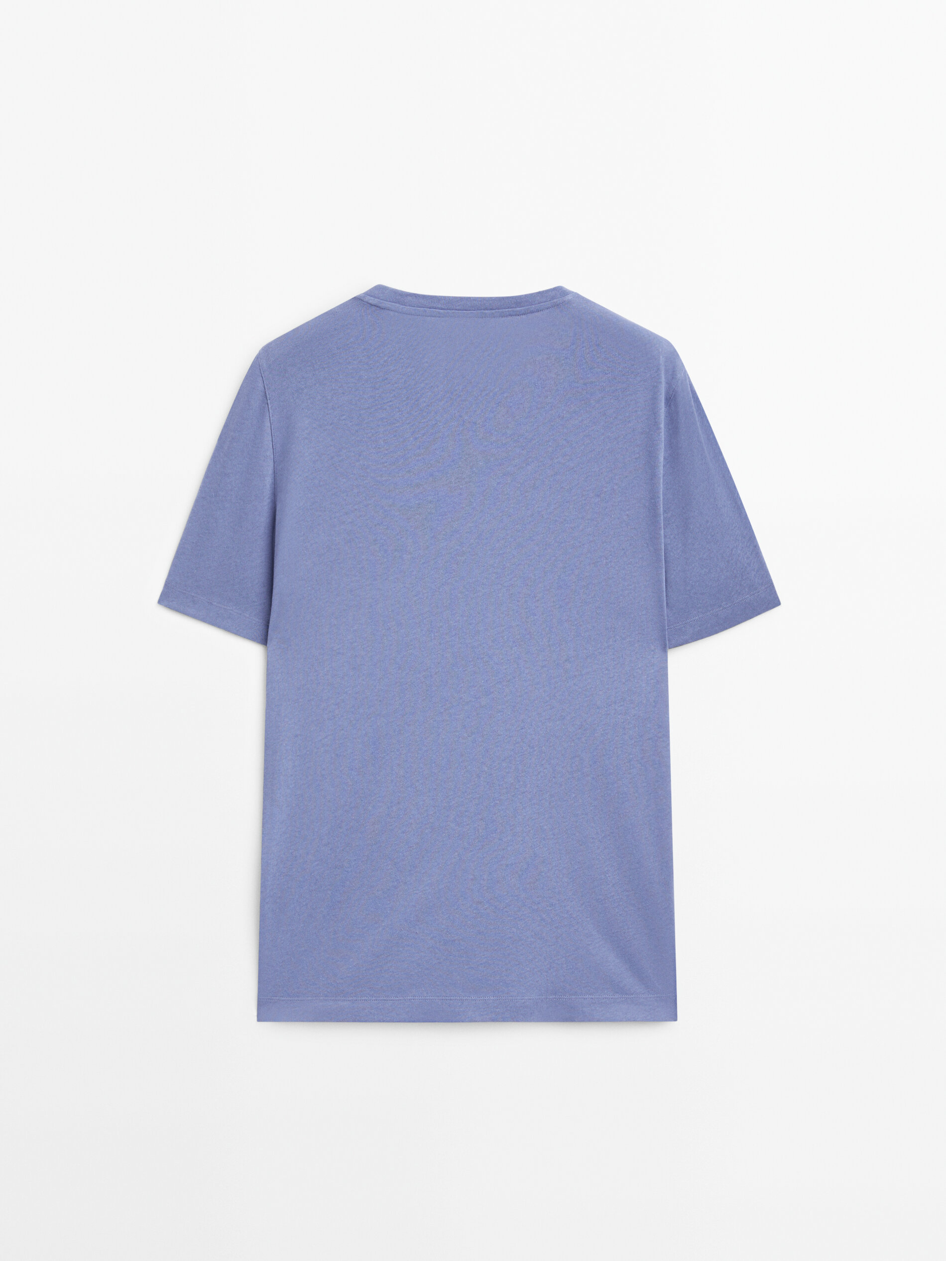 Camiseta de manga curta em mistura de linho e algodão - AZUL ESCURO