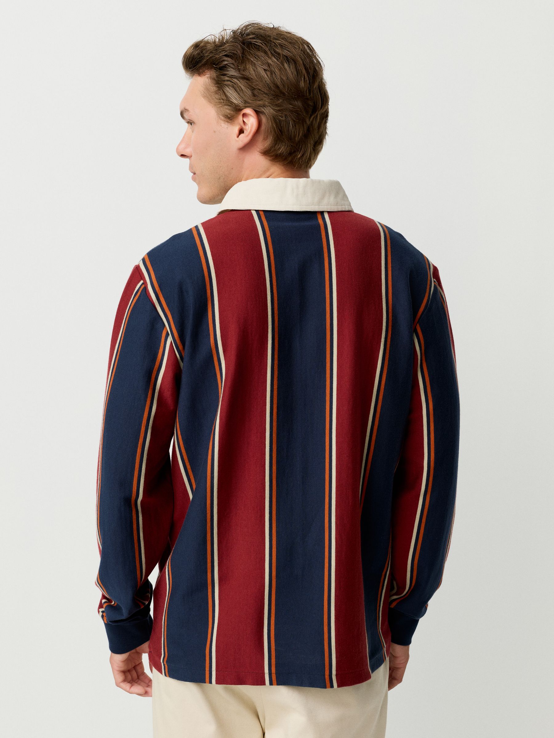 Bordeauxrood-marineblauw gestreept - Rugbyshirt