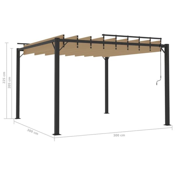 vidaXL Paviljong med lamelltak 3x3 m gråbrun stoff og aluminium