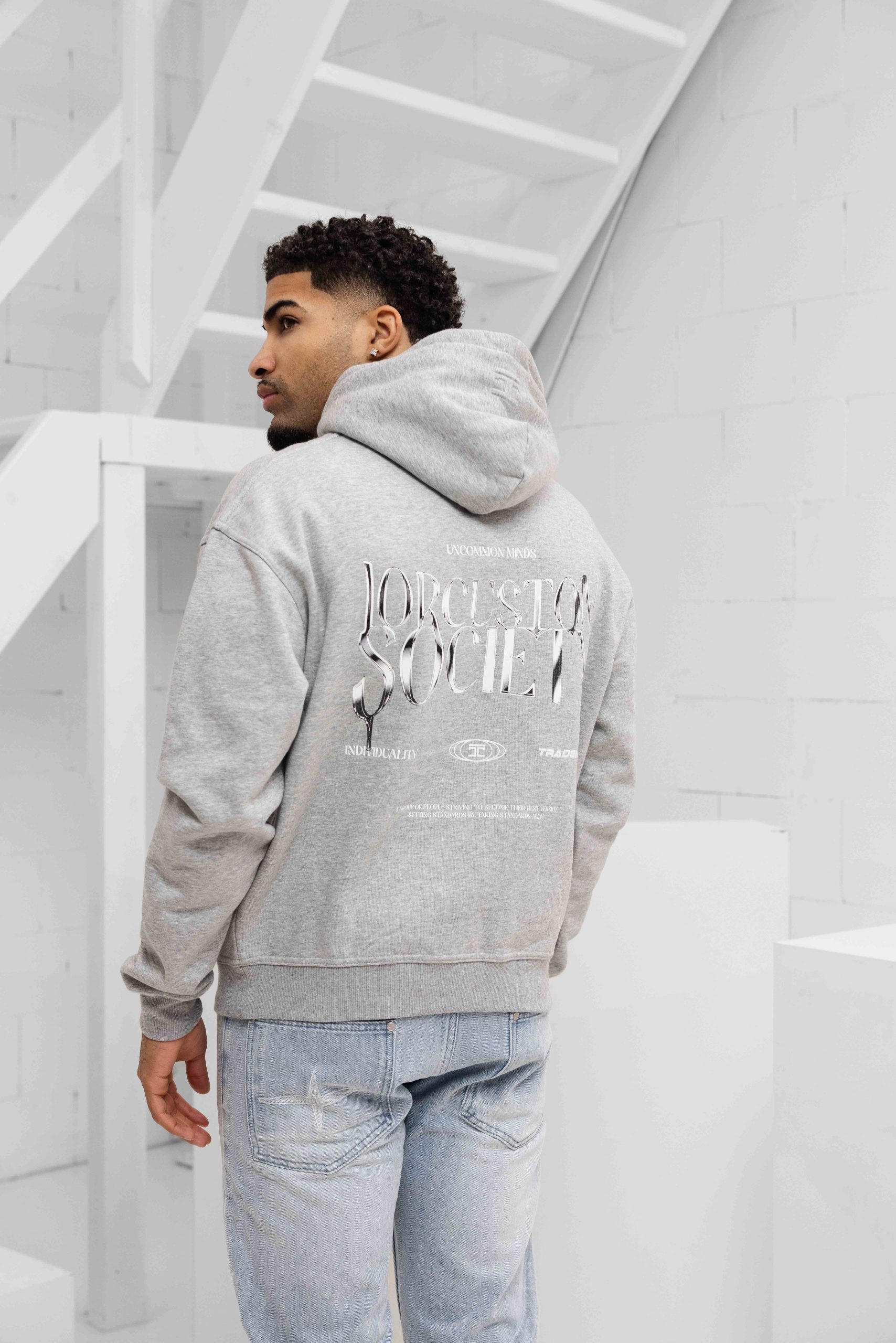 Jorcustom Fleece Uncommon Minds Oversized Hoodie Heren Grijs