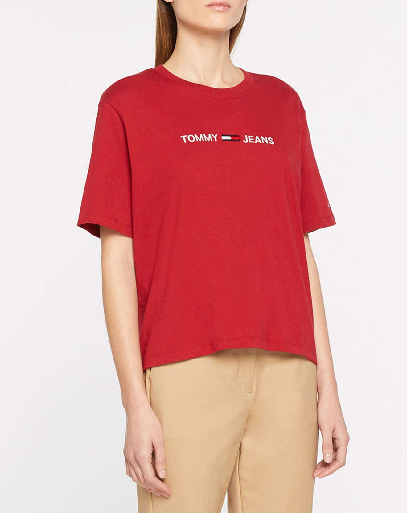 Tommy Jeans T-Shirt Crop Linear Logo rouge