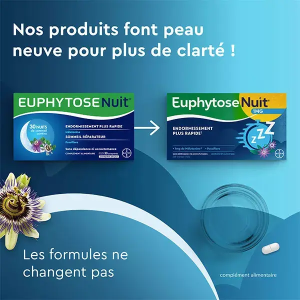 Euphytose Nuit® Sommeil Mélatonine 1MG et Passiflore 30 Comprimés